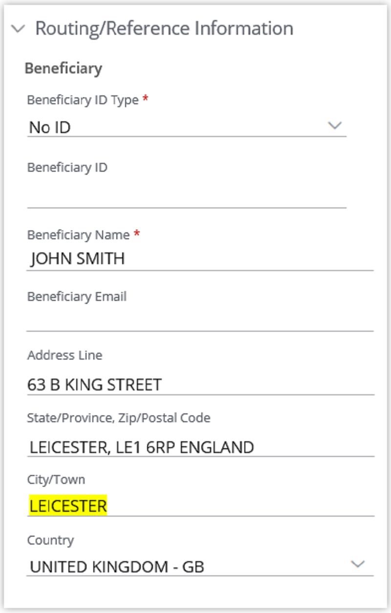 Routing/Reference information