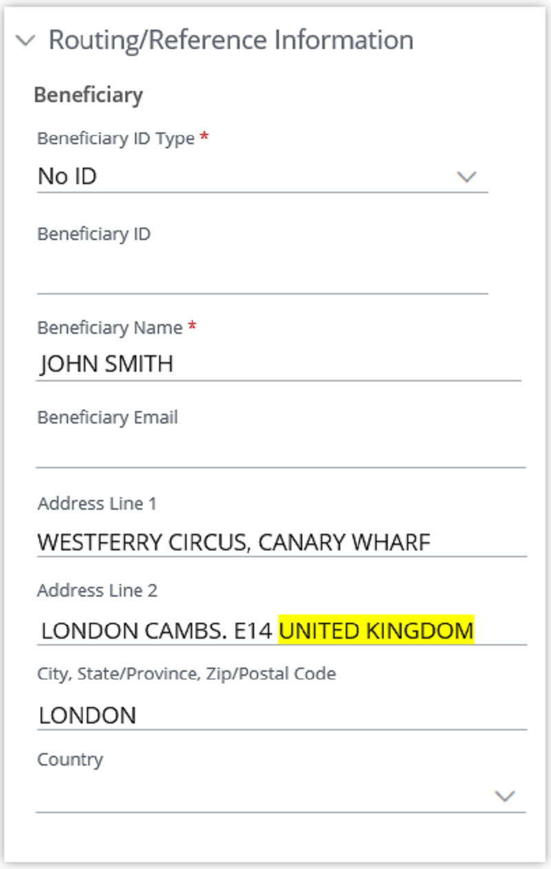 Routing/Reference information