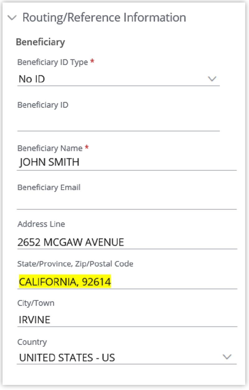 Routing/Reference information