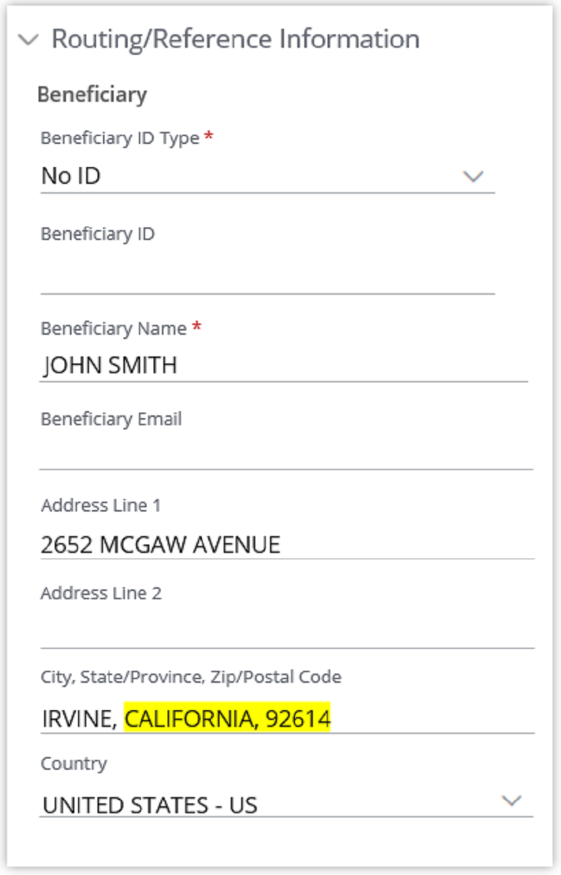Routing/Reference information