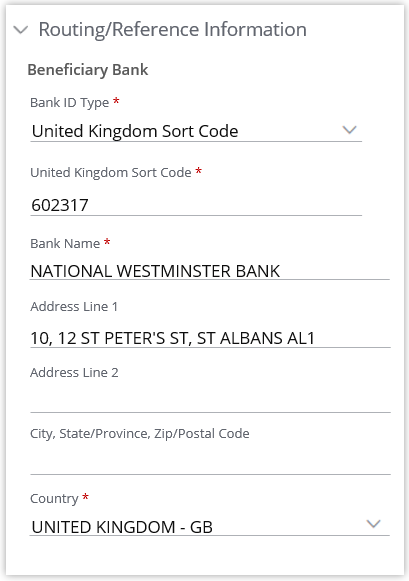 Routing/Reference information