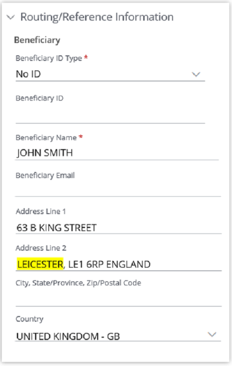 Routing/Reference information