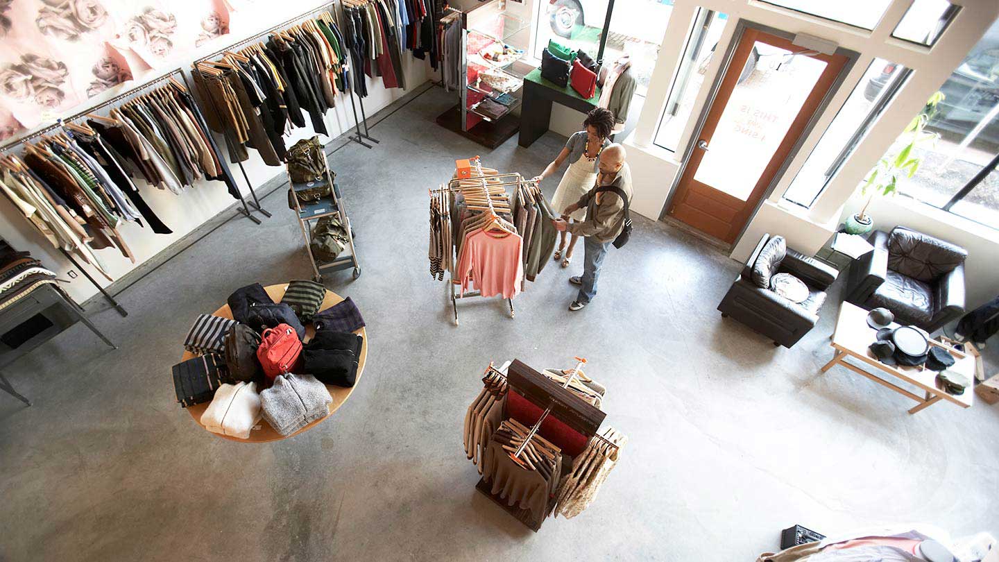 Aerial view of clothing retail store