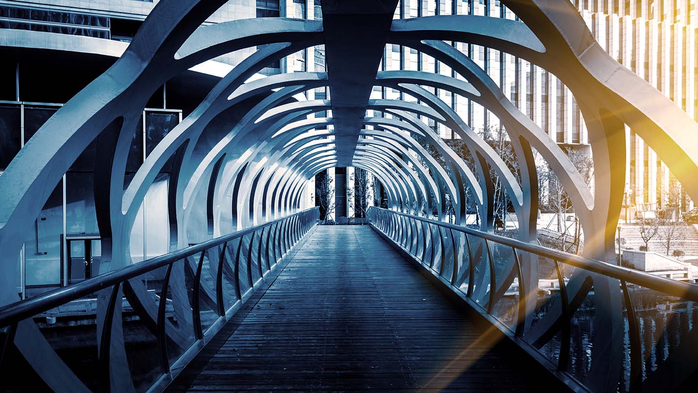 Archway of a bridge with circular shapes