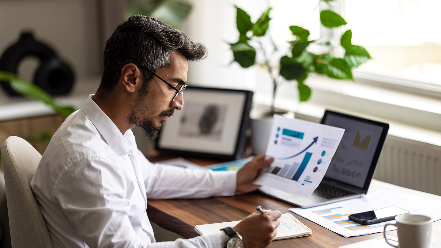 man reading analytics data